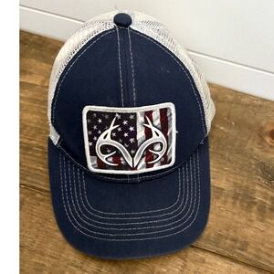 Real Tree Outfitters Mens Trucker Hat American‎ Flag Patch  White Mesh Snapback